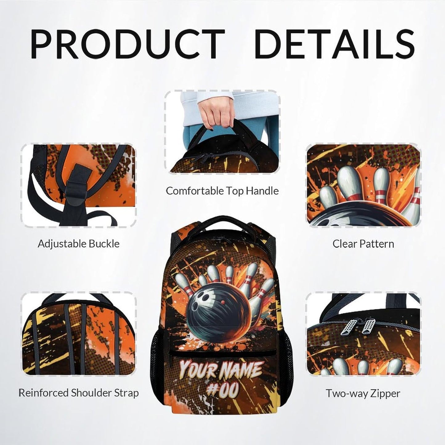 COZYAURA Kids Backpack Boys - Personalized Bowling Backpacks Set for School - Sports Bookbag with Lunch Bag & Pencil Case - Bowling Ball Book Bags for Elementary Middle School