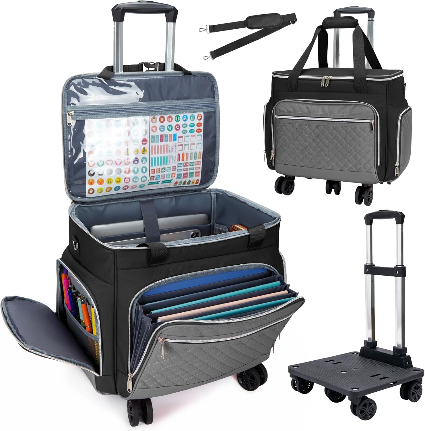 2025 Rolling Teacher Tote Bag with Accordion File Organizer