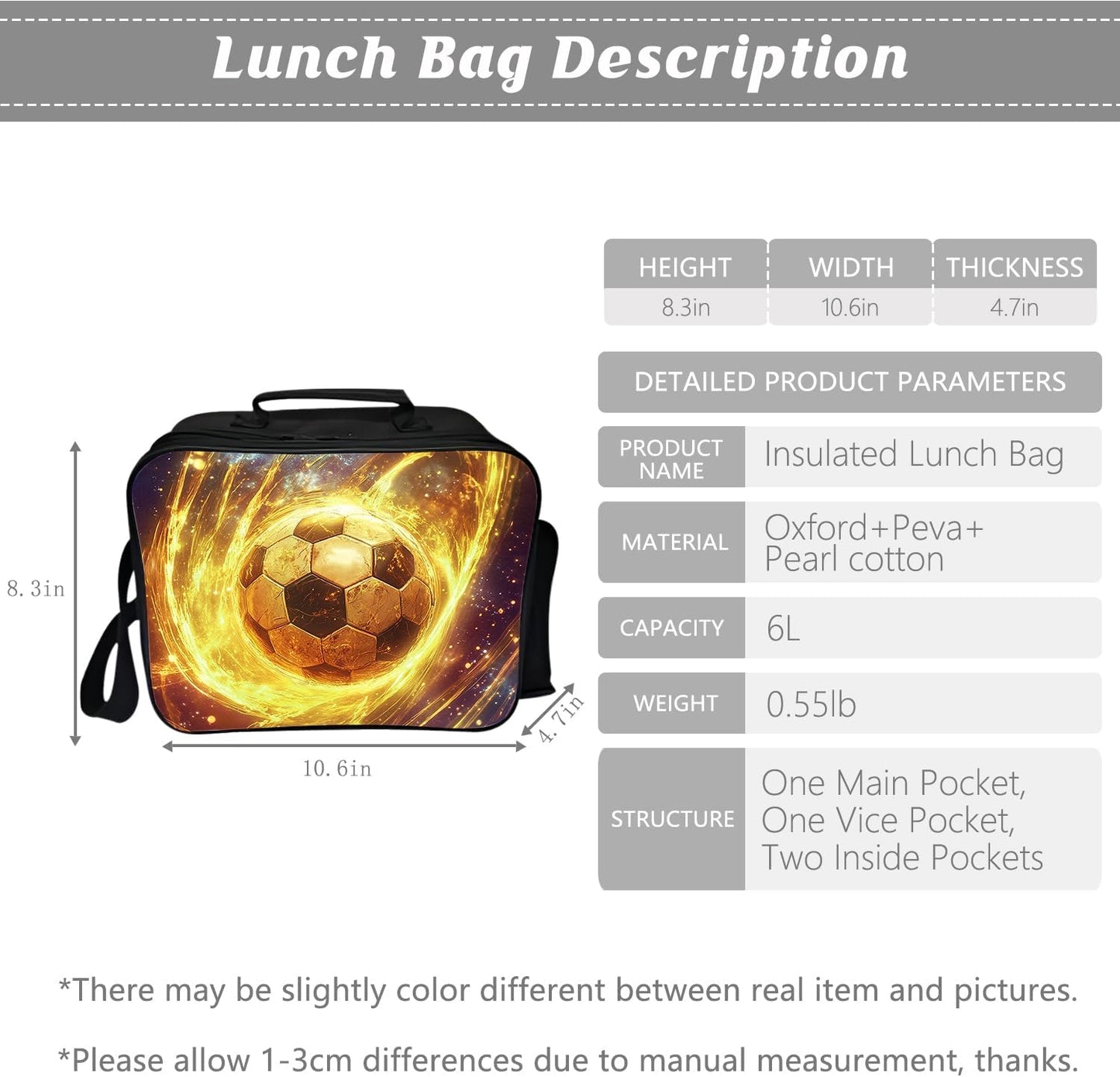 Klymax Football Backpack Soccer Sports Kids Schoolbag with Lunch Box Bag Pencil Bag 3pcs Bookbag Sets for Boys Girls