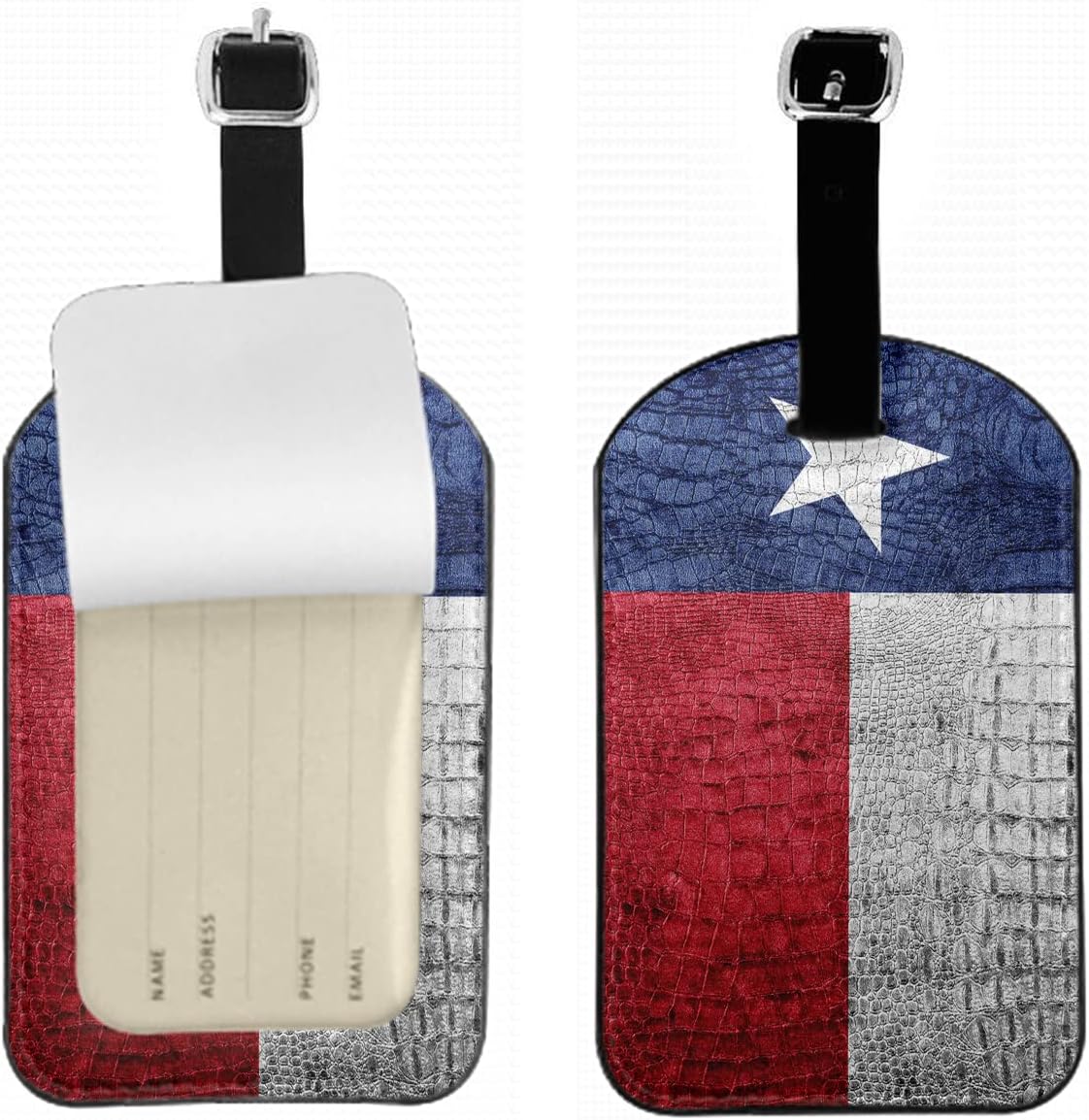 Texas Flag Luggage ID Tags State Banner White Red Gray Suitcases Bag Baggage Travel Tags Identifiers Leather Name Luggage ID Tags for Women Men, 1 Pack