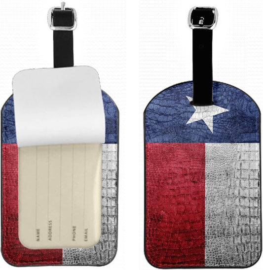 Texas Flag Luggage ID Tags State Banner White Red Gray Suitcases Bag Baggage Travel Tags Identifiers Leather Name Luggage ID Tags for Women Men, 1 Pack