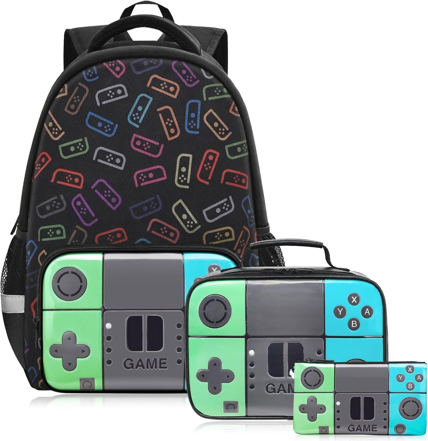 Boys Backpack for School,Gamer Backpack for Boys Kids With Lunch Box Pencil Case,Boy Bookbag for Elementary Middle School,Video Game Bookbag For Boy Kids Teen Age 6-14,17″