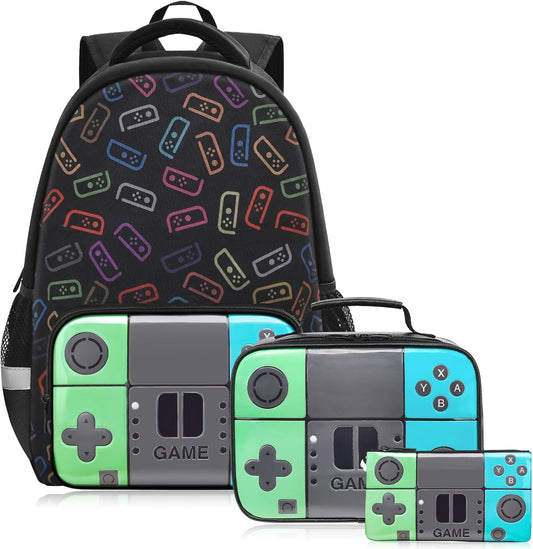 Boys Backpack for School,Gamer Backpack for Boys Kids With Lunch Box Pencil Case,Boy Bookbag for Elementary Middle School,Video Game Bookbag For Boy Kids Teen Age 6-14,17″