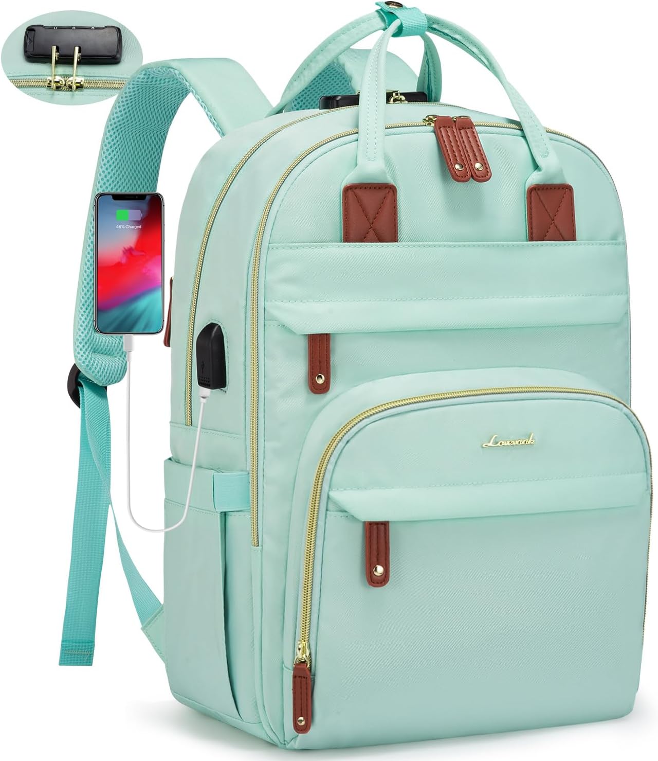 LOVEVOOK Laptop Backpack Purse for Women with 15.6-inch Laptop Compartment, Large Travel Anti-theft Work Bags with Lock, Business Computer College Backpacks, Casual Daypack with USB Port, Red Brown