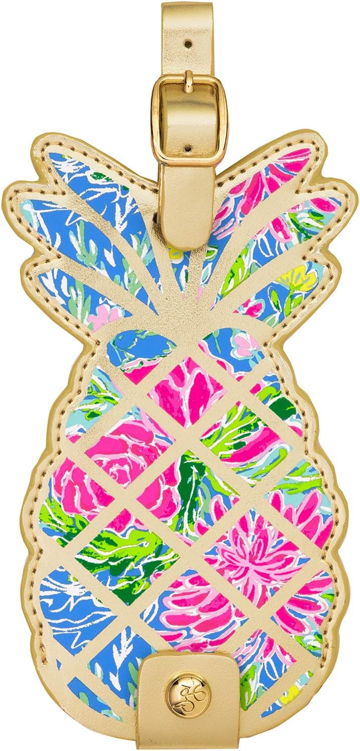 Lilly Pulitzer Leatherette Luggage Tag with Secure Strap, Colorful Suitcase Identifier for Travel