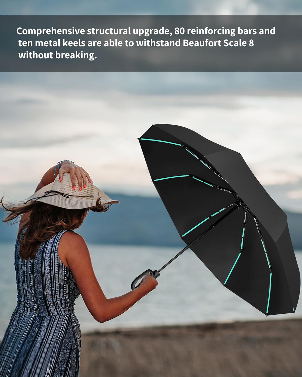 Automatic robustness folding Umbrella - Hurricane Windproof 80 Ribs & 10 Shafts, Compact 35cm Lightweight Fold, UPF 50+ UV Protection for Sun & Rain, Car Portable Umbrella