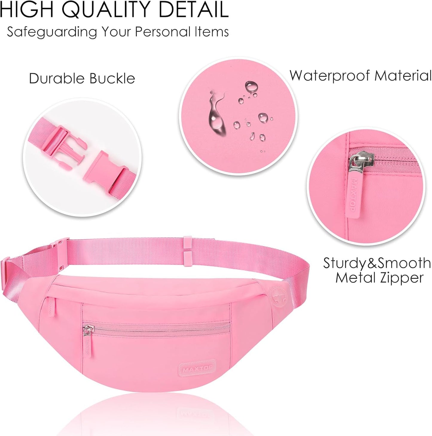 MAXTOP Large Crossbody Fanny Pack with 4-Zipper Pockets,Gifts for Enjoy Sports Festival Workout Traveling Running Casual Hands-Free Wallets Waist Pack Phone Bag Carrying All Phones
