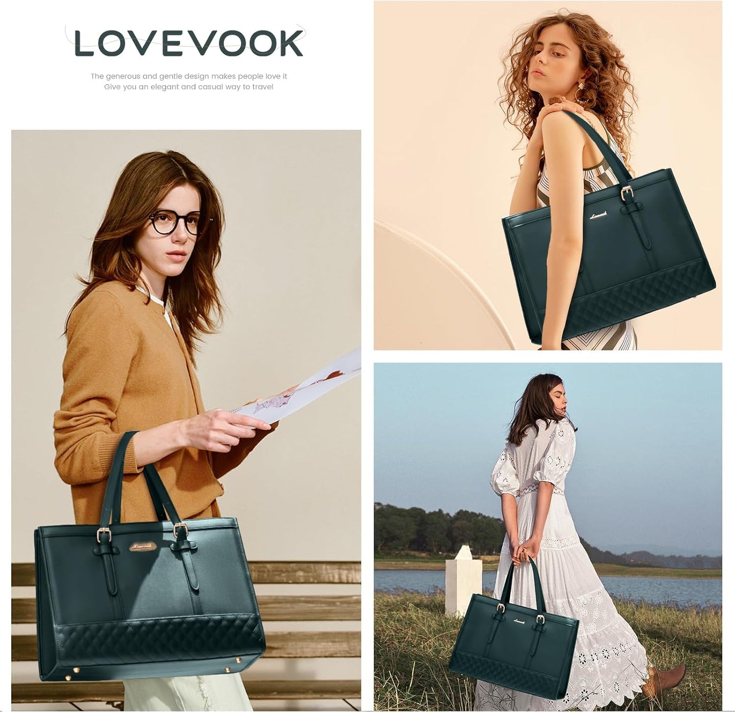 LOVEVOOK Laptop Bag for Women,15.6 inch Laptop Tote Bag Waterproof PU Leather Computer Bag Work