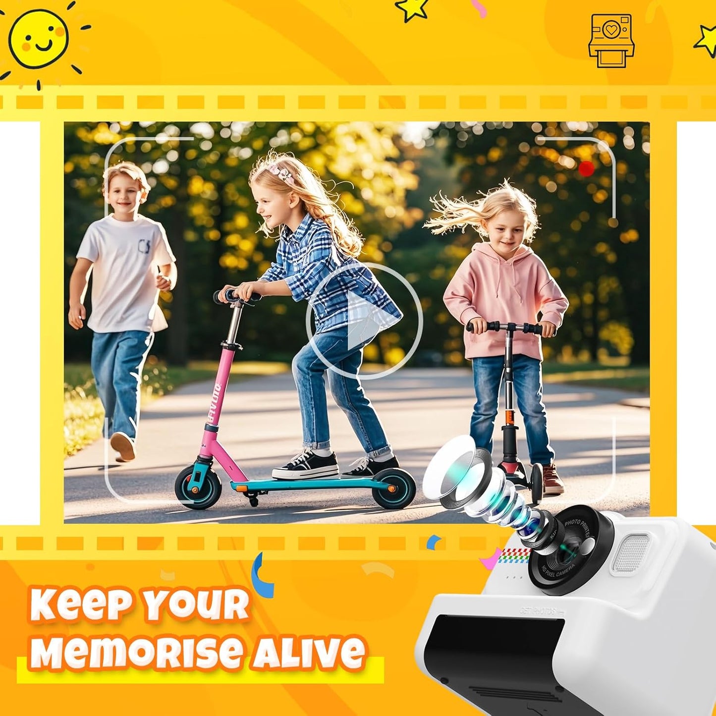 Kids Instant Print Camera, 1080P HD with 3 Rolls Print Paper & 32GB Card, Ideal Kids Toys Gifts for Boys & Girls Age 3-14 (Black)