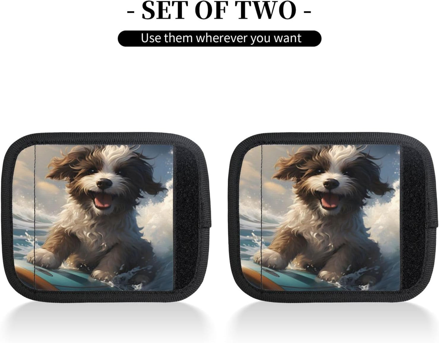 Luggage Handle Wraps Cute Animal Surfing Dog Luggage Identifiers Soft Neoprene Luggage Handle Wraps For Suitcase Trolley Handle Grip Cover 2 Pack Luggage Tags