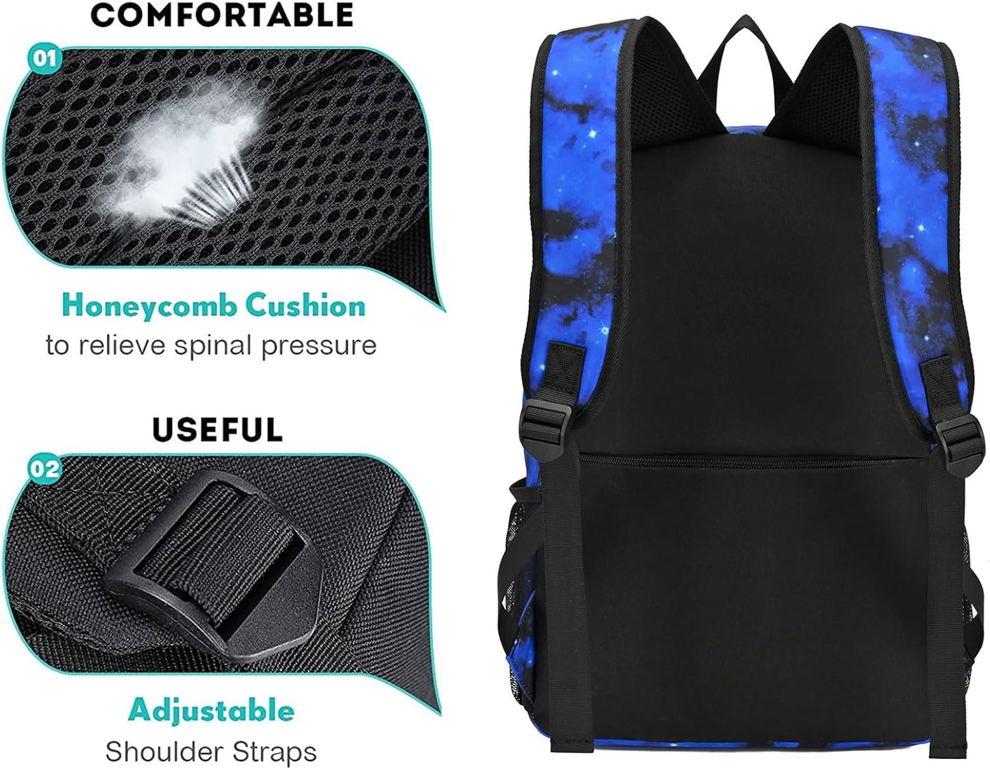 Lightweight Laptop Backpack School Backpack for Boys, Elementary Primary Middle School Bags Kids Backpack With Lunch Bag & Pencil Case, College Bookbag Travel Dayback, Blue