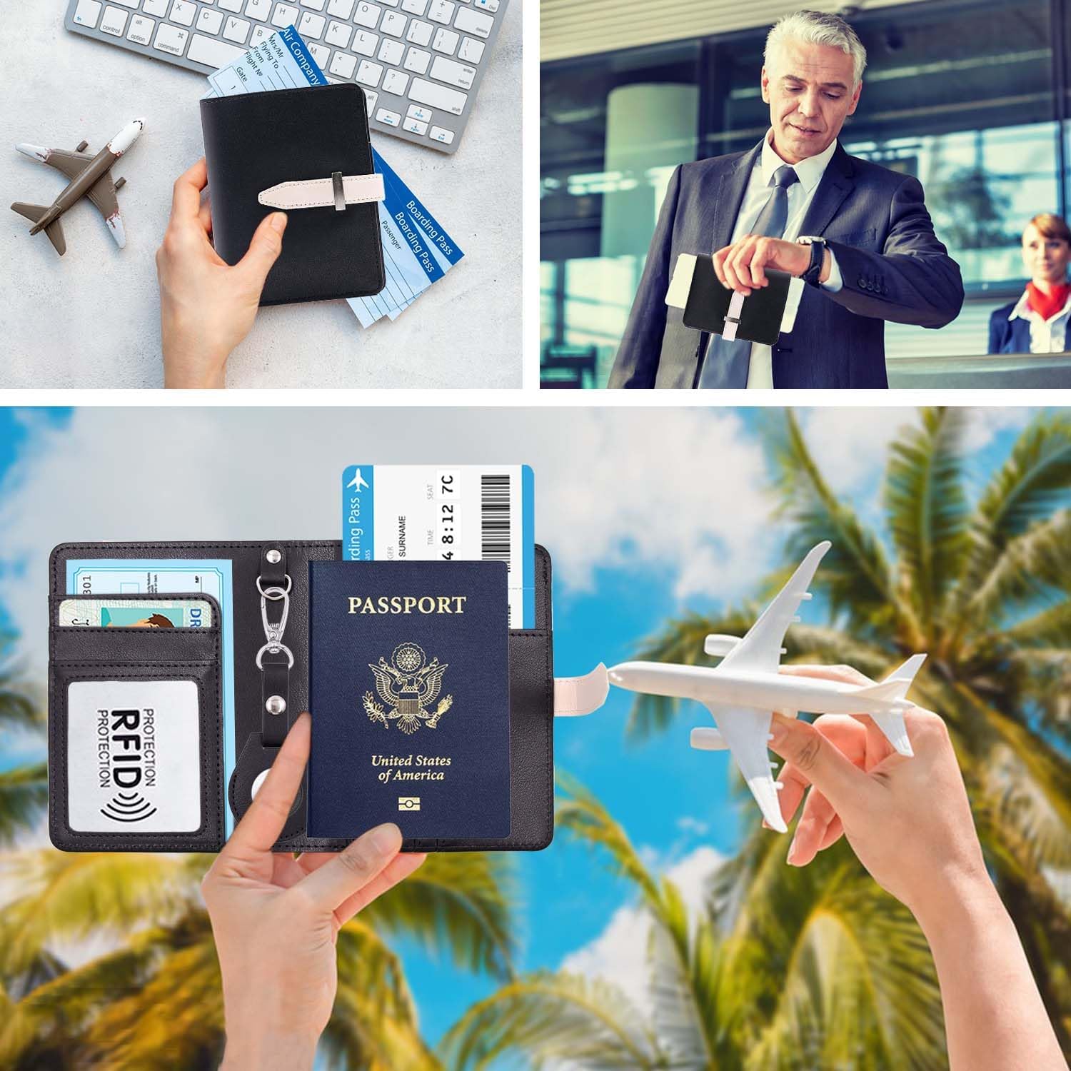 Passport Holder with Airtag for Women/Men,Airtag Passport Wallet for Travel,Cute Passport Holder