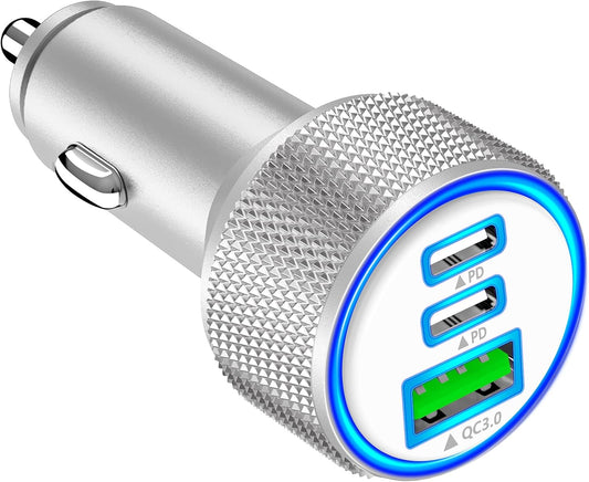 USB C Car Charger, Rombica 3Port 67W Dual USB-C&USB-A Car Power Cigarette Lighter USB Charger Adapter PD/QC Type C Car Charger Fast Charge for iPhone 17 17 Pro 16 15 14 13 12/Galaxy S25 S24/Pixel/iPad