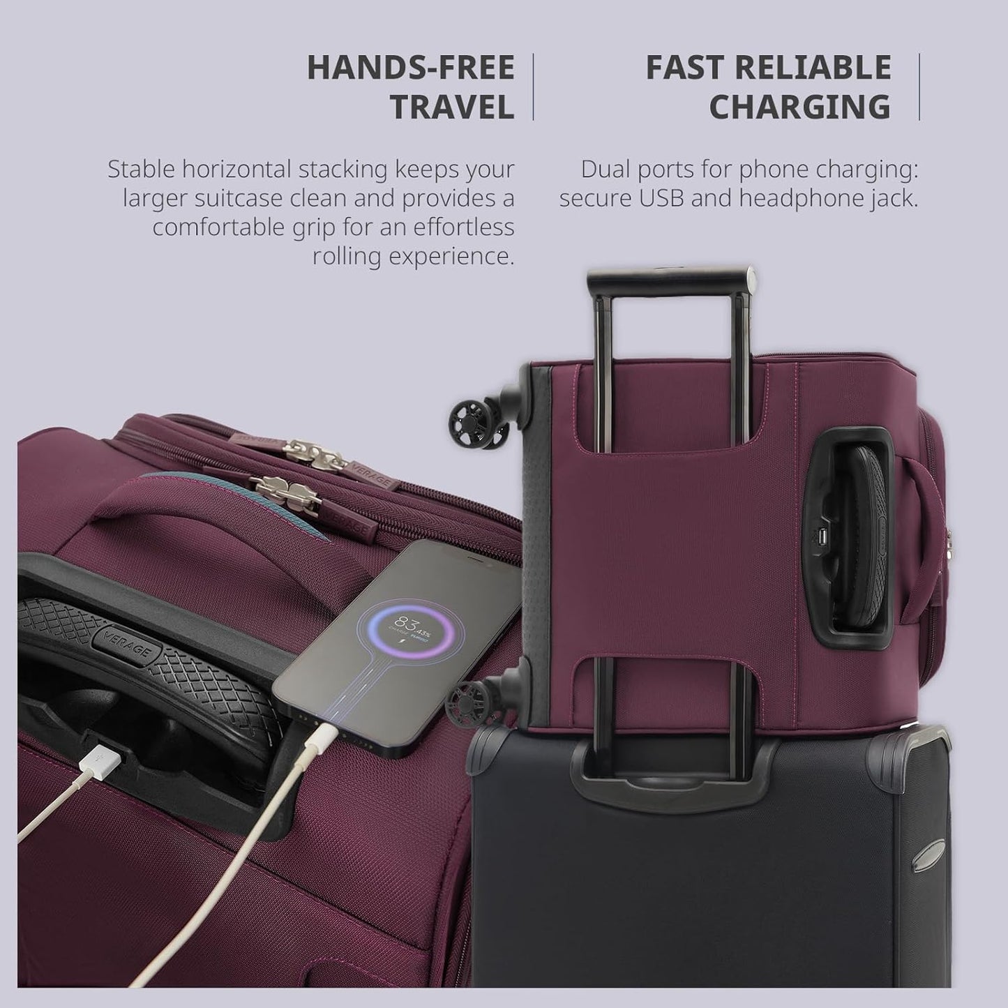 Verage Underseat Carry On Luggage with Wheels & USB Port,14 inch Wheeled Spinner Bag Carry-on Luggages for Airlines, Lightweight Suitcase Men Women, Pilots and Crew (14.5-Inch Plus Underseat Pro)