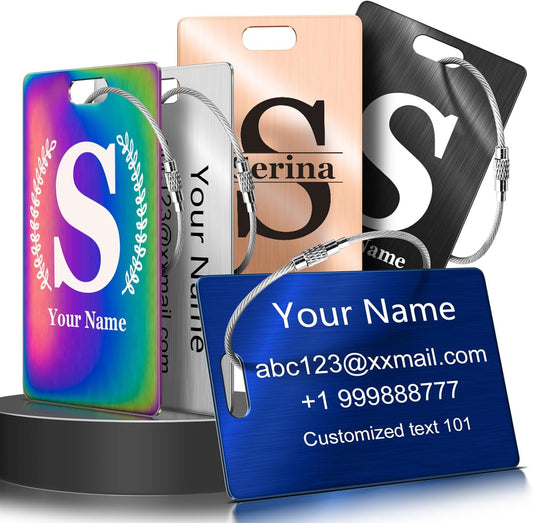 Personalized Initial Luggage Tags for Suitcases Bag - Laser Engraved Stainless Steel Custom Name ID Baggage Tags Travel Essentials Accessories - Fun Metal Backpacks Tag for Kids, Women (Nebula)