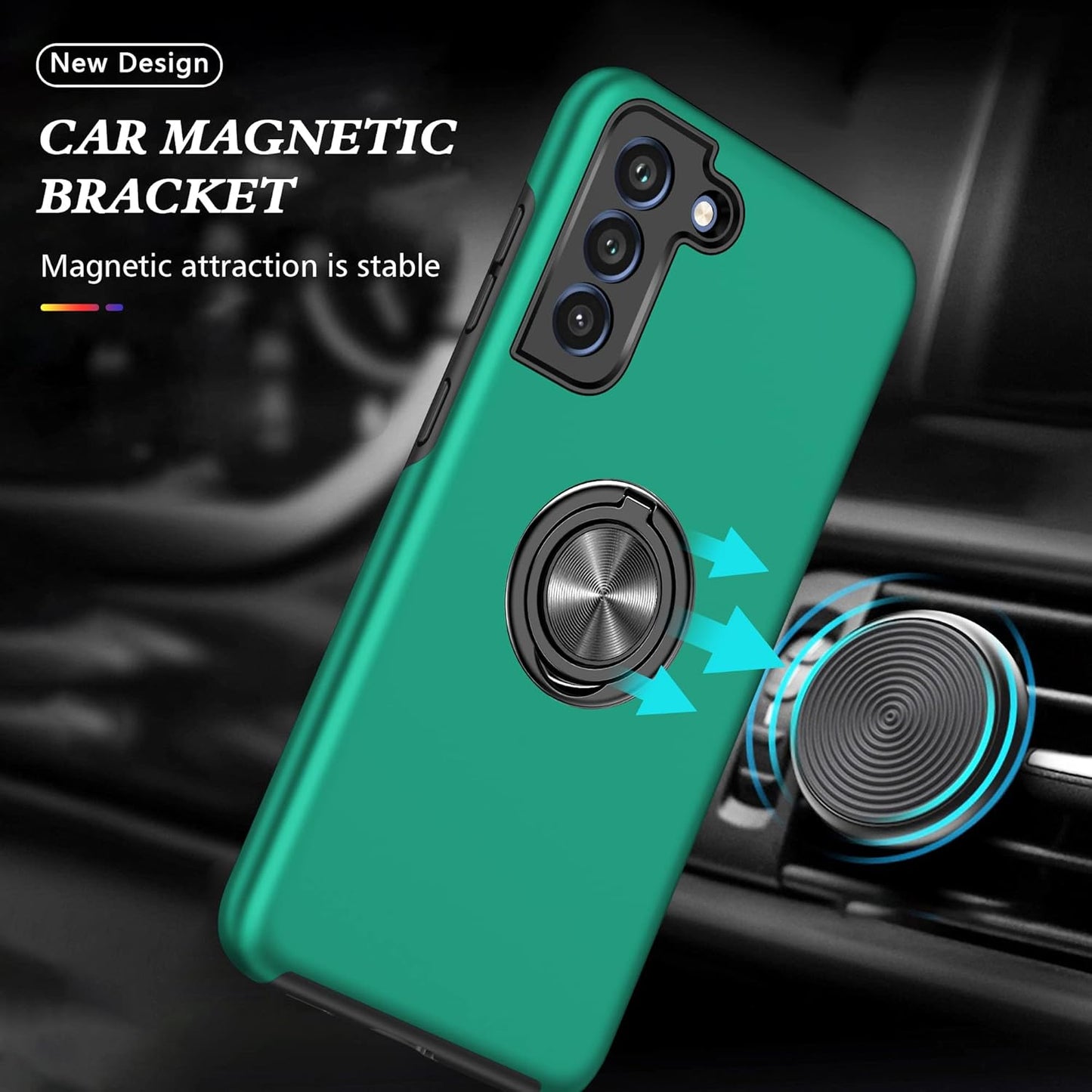Galaxy S21 FE 5G Case with Nano Explosion-Proof Film - 2 Pack Military Grade Double Shockproof Invisible Kickstand Case (Dark Green)