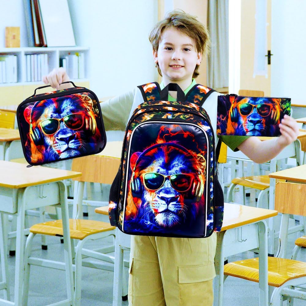 3Pcs Backpack for Boys, 17" Kids Bookbag with Lunch Box, School Backpacks for Elementary Preschool Kindergarten