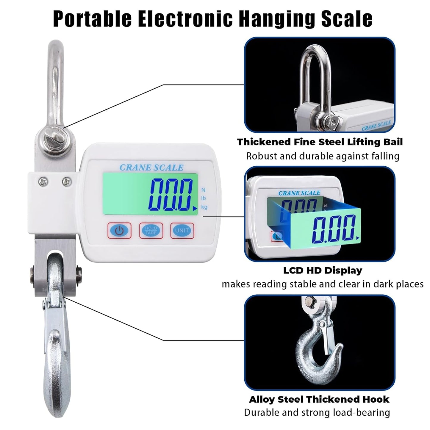 Goture Digital Hanging Scale,500kg/1100lbs Crane Scales,Fishing Scale with LED Display, Heavy Duty Hanging Weight Scale for Fishing,Luggage,Big Game,Farm,Hunting,Industries,Warehouse