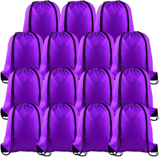 PLULON 15 Pcs Purple Drawstring Bags Drawstring Backpack Bulk, String Backpack Cinch Sack Sport Gym Backpack Bags for Yoga Traveling Outdoor Sports