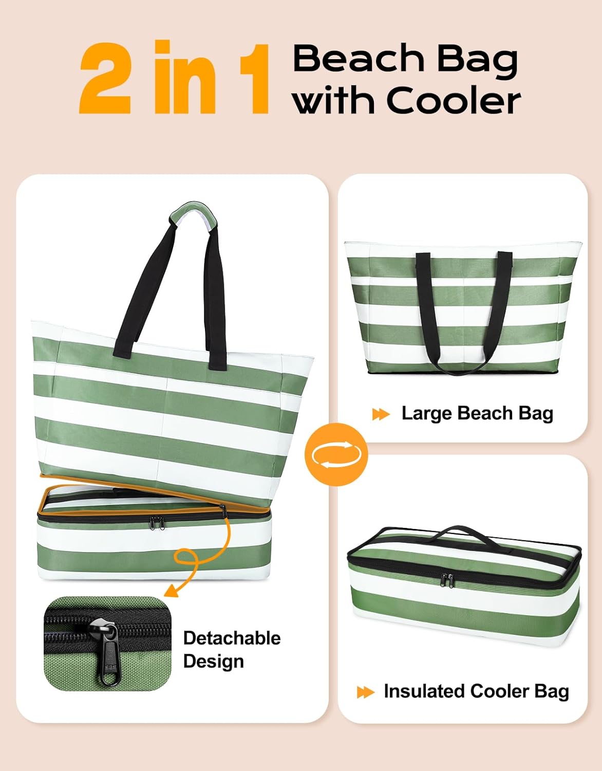 Beach Bag with Cooler, 54L Large Waterproof Sandproof Travel Tote Bag, Duffel Weekender Bag for Packing/Travel/Gym