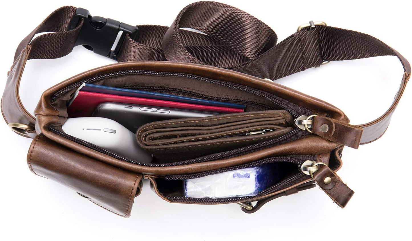 NIUCUNZH Cowhide Waist Fanny Pack-Genuine Leather and Slim with Adjustable Waistband Oil Coffee
