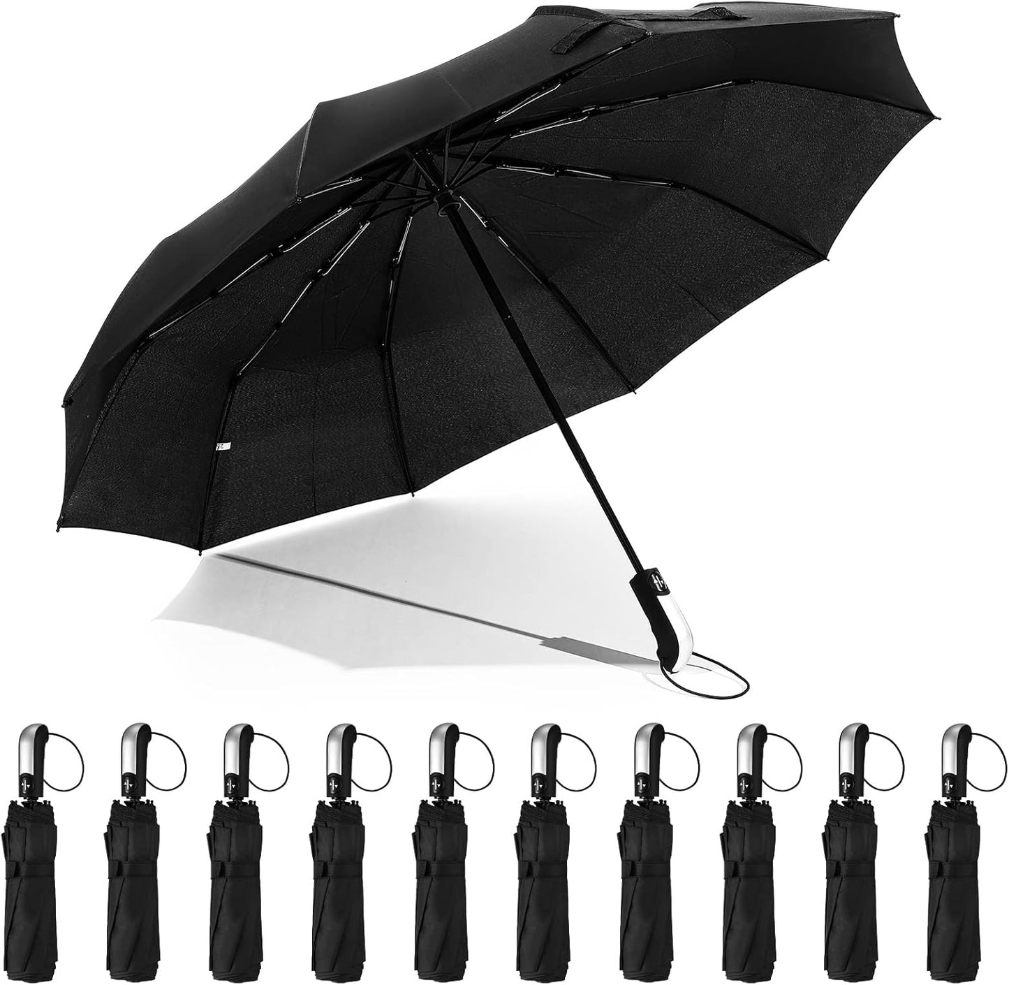 LEIFIDE 10 Pack Collapsible Wedding Umbrellas Bulk Compact Set Windproof Travel Rain Umbrellas Folding and Portable Automatic Open Close for 1-2 People, Men and Women, Guests