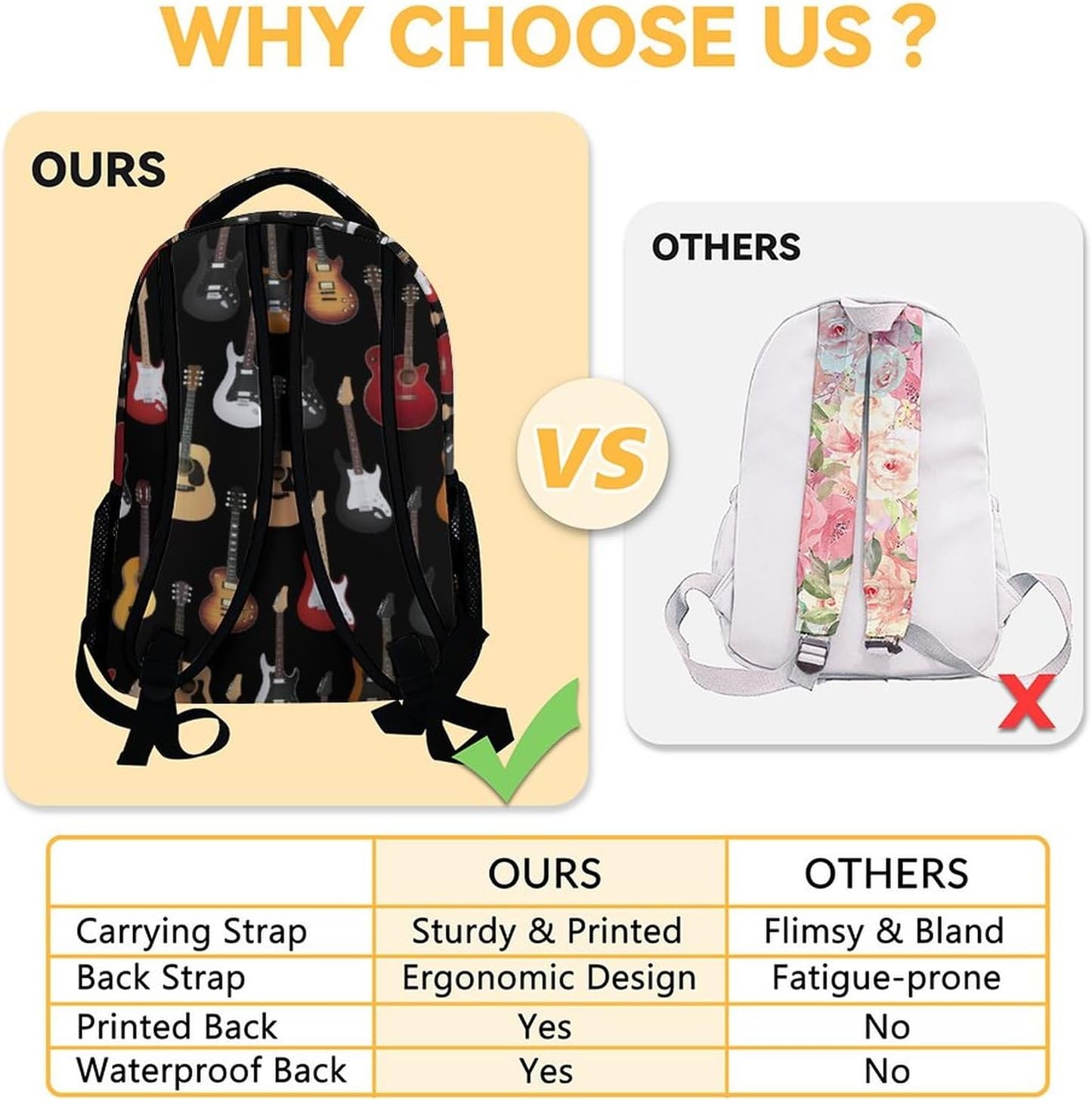 Mercuryelf Guitar Kids Backpack with Lunch Box Set, 3 in 1 School Backpacks Matching Combo, Popular Black Bookbag and Pencil Case Bundle