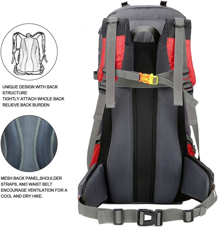 Bseash 60L Waterproof Hiking Camping Backpack with Rain Cover, Large Outdoor Sport Travel Daypack