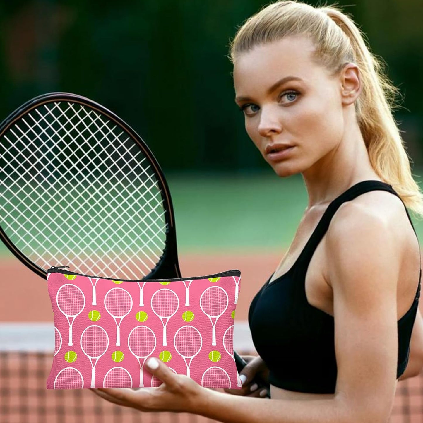 30Pcs Tennis Makeup Bag Tennis Gifts for Women Canvas Cosmetic Bags with Zipper Inspirational Travel Toiletry Pouch Tennis Accessories for Sports Lover Players Coach Christmas Team Gift
