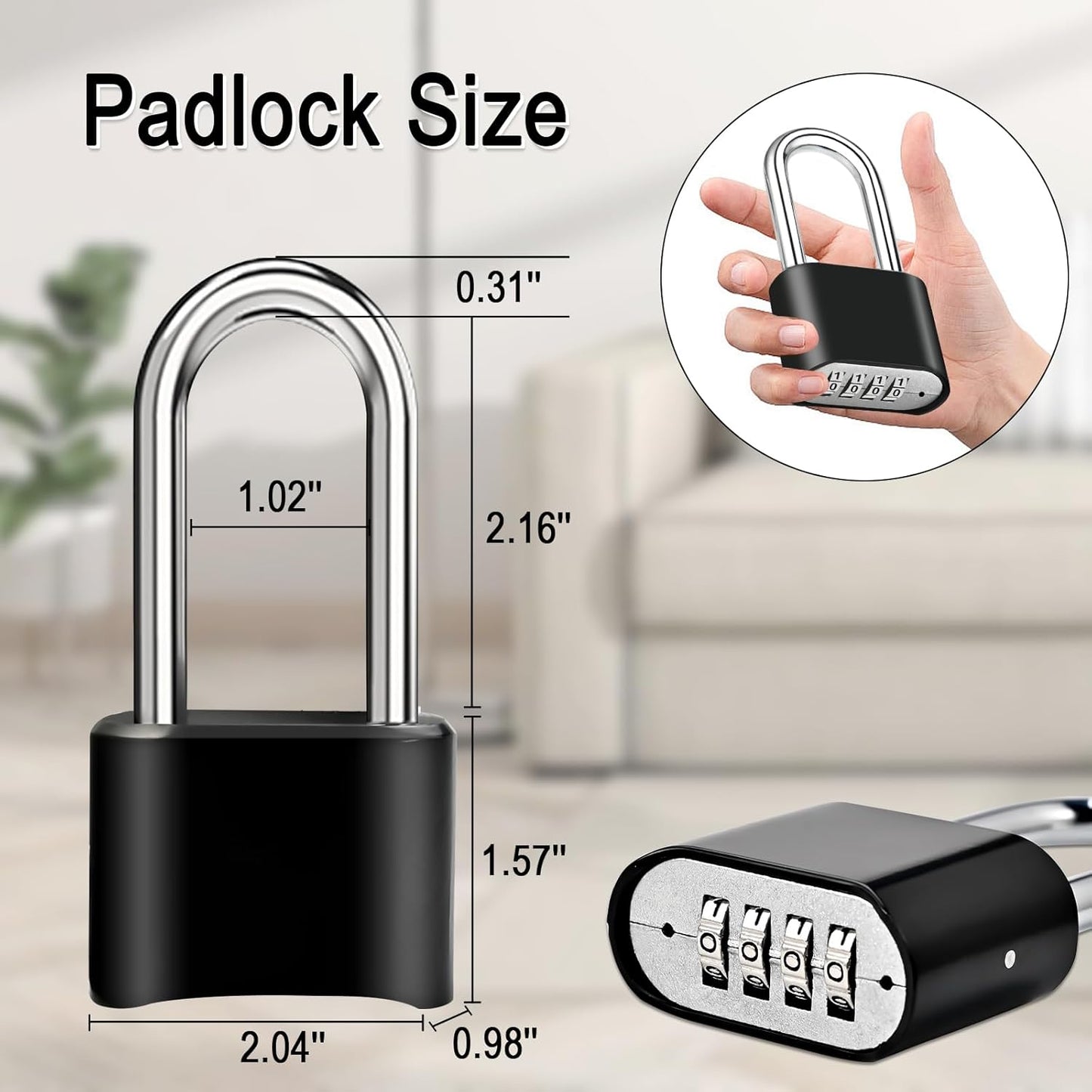 4pcs Combination Lock, 4-Digit Heavy Duty Combo Lock, Combination Padlock Outdoor Waterproof Gate Locks for Outdoor Fence, Locker, Sheds, Gym, Gate Hasps(4pcs, Long Shackle)