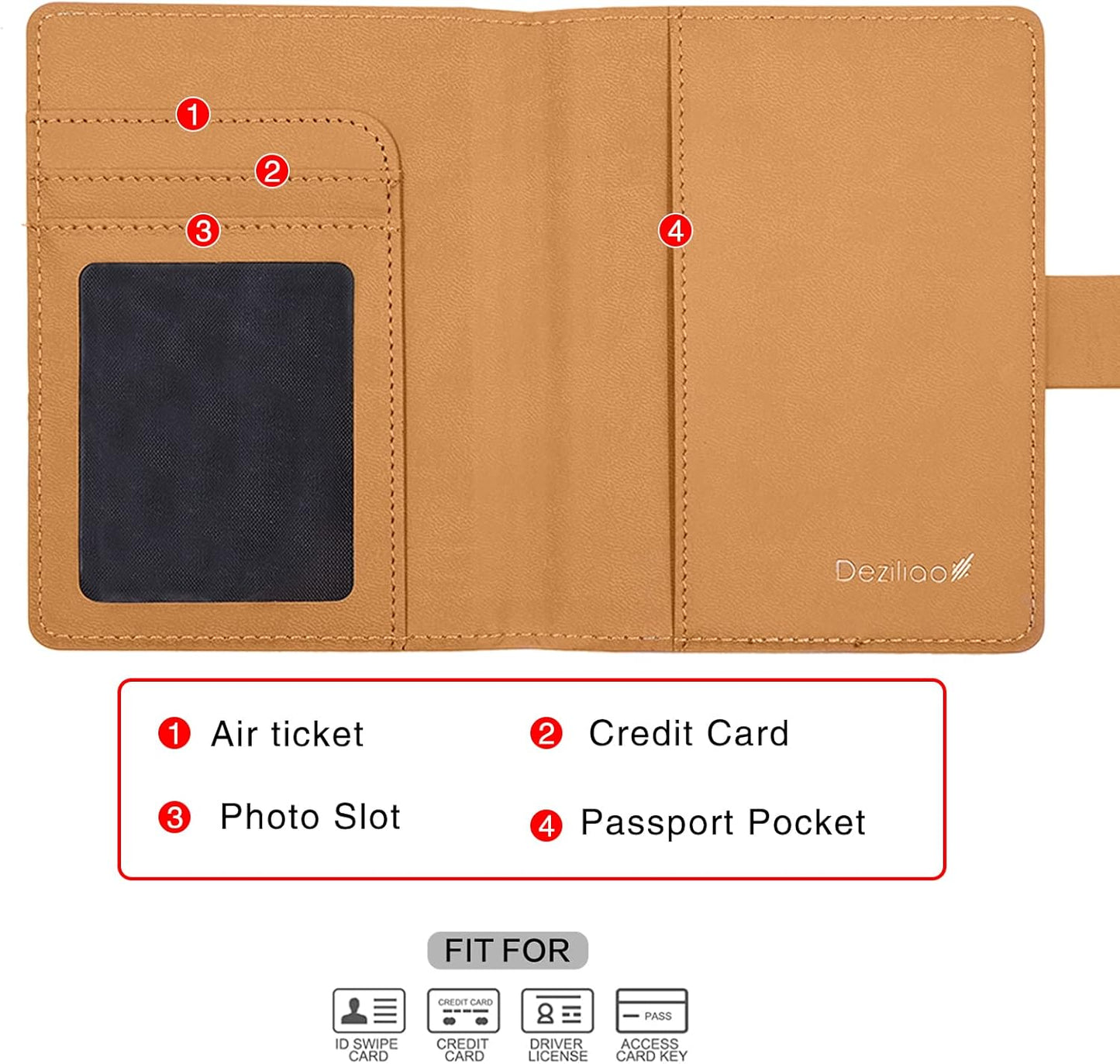 Deziliao Passport Wallet, Brown, Unisex, Faux Leather, Lightweight, Waterproof, RFID Blocking, Slim, 20W
