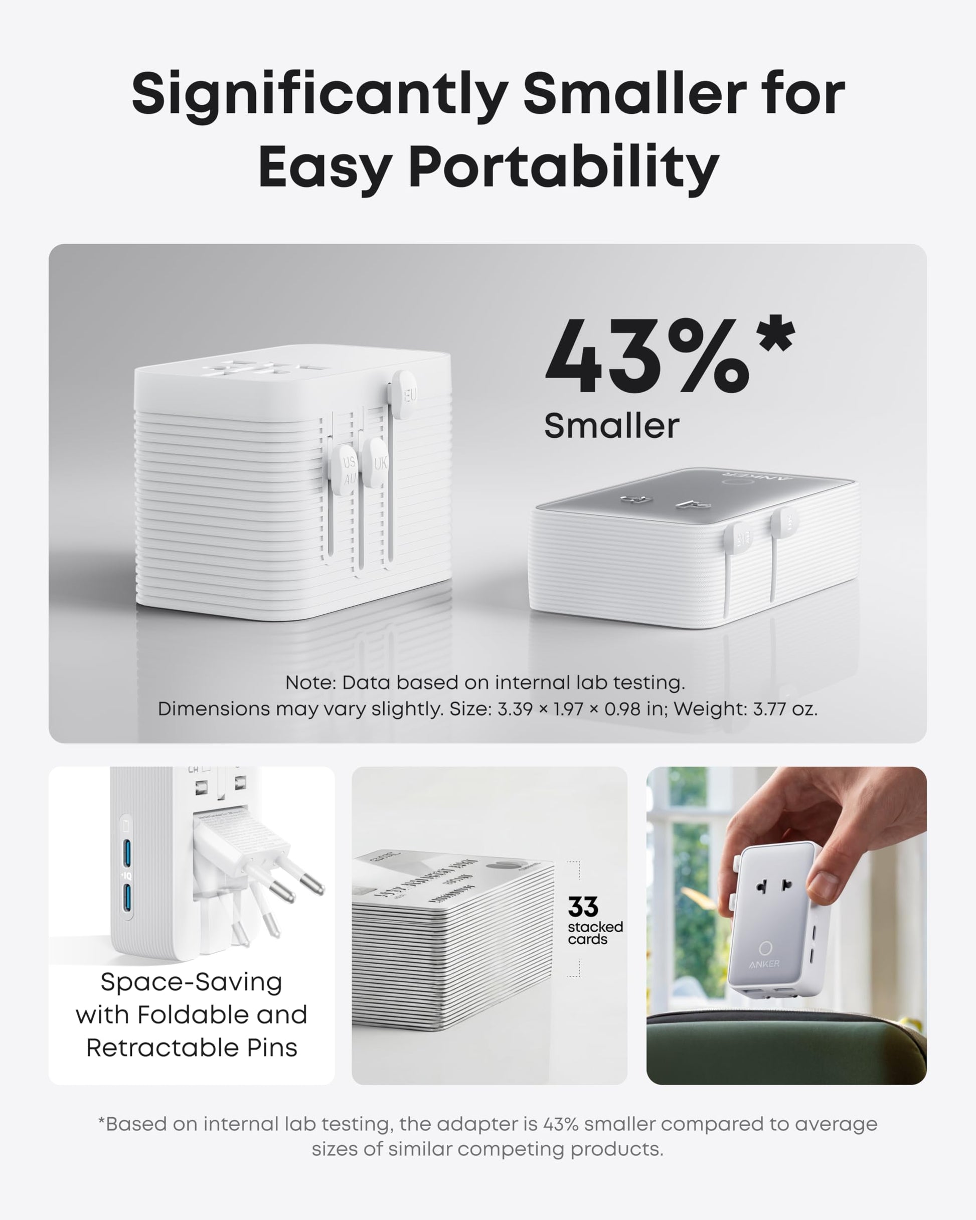 Anker Nano Travel Adapter, 2 USB C Universal Charger, 20W, 1× 2-Pin AC