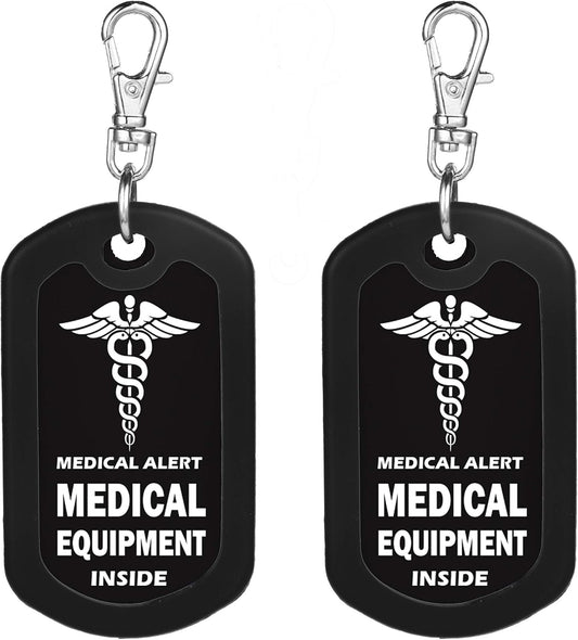 mnmoom Medical Equipment Luggage Tag Medical Alert Zipper Pull Bag Tag (2X Black)