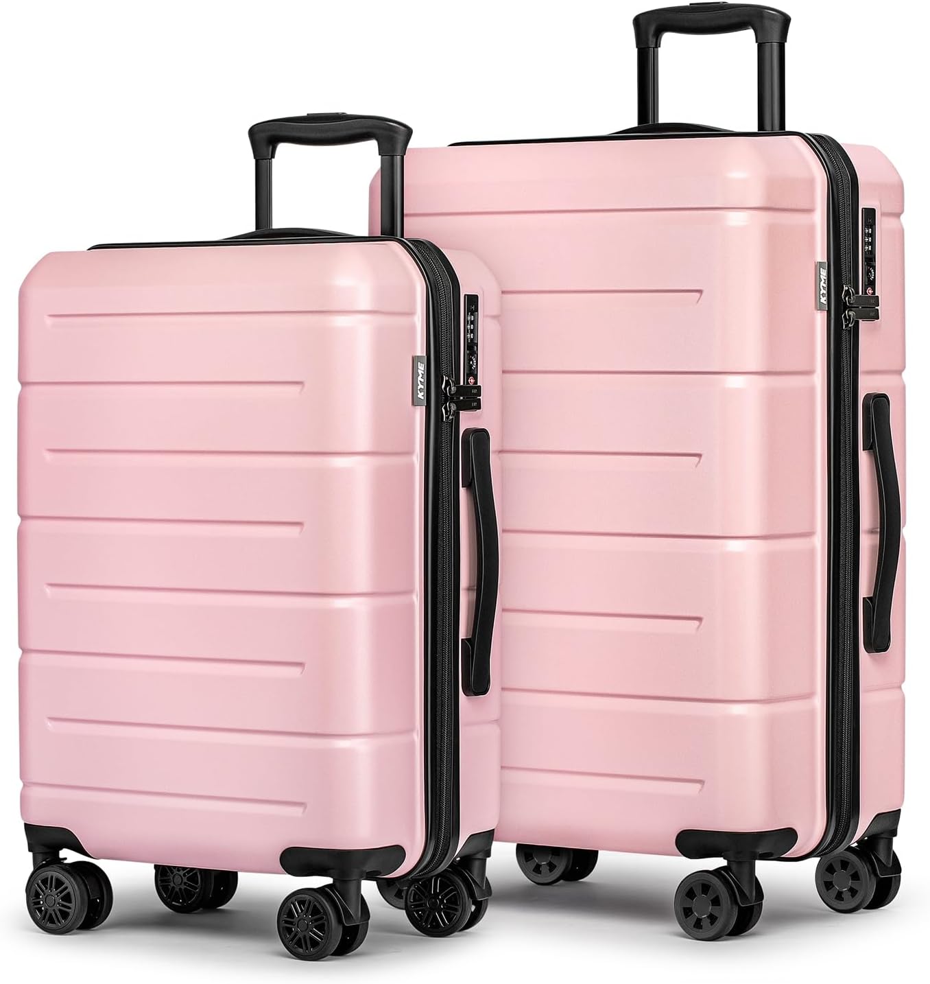 KYME Luggage Sets 2 Piece Hardshell 20"/24" Suitcases with Spinner Wheels Hardside Suitcase Set with TSA Lock Lightweight Travel Luggage Set with Cup Holder for Women Pink
