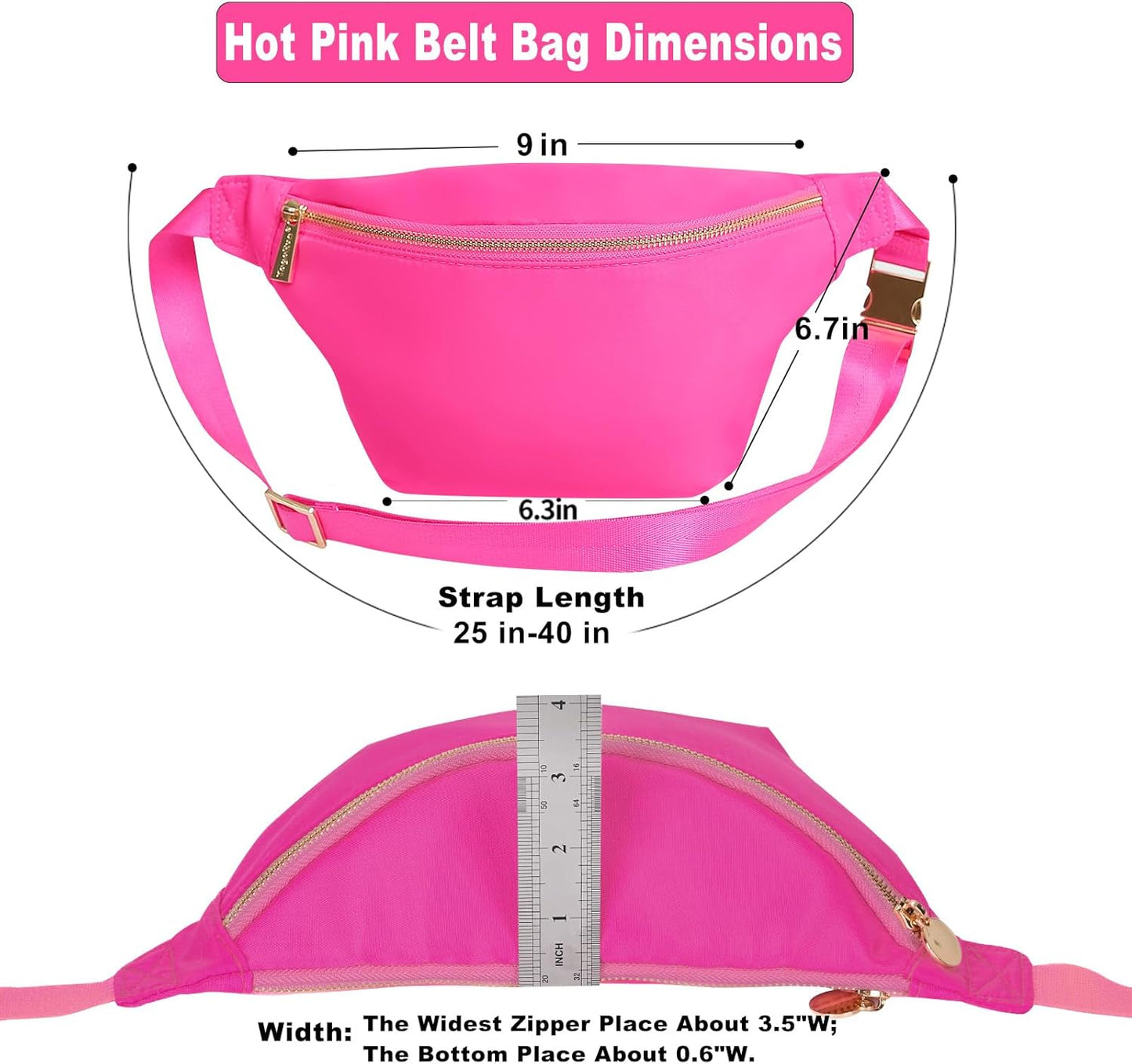 Waist Fanny Pack Women Belt Bag Nylon Travel Crossbody Sling Bag (HotPink)