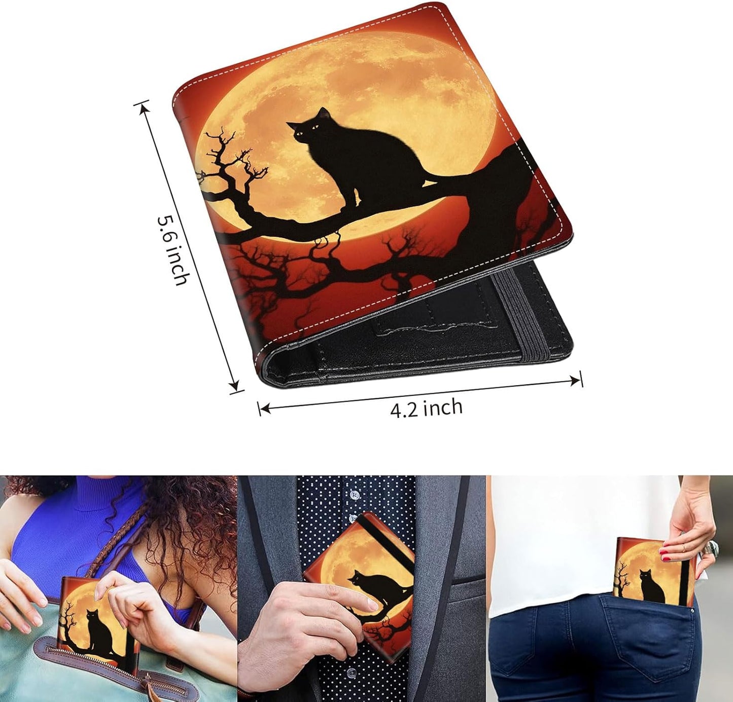 Passport Holder Cover Wallet Travel Essentials RFID Blocking Case Leather Passport Cover Wallet Vaccine Card Slot Organizer for Men Women, Cat moonlight