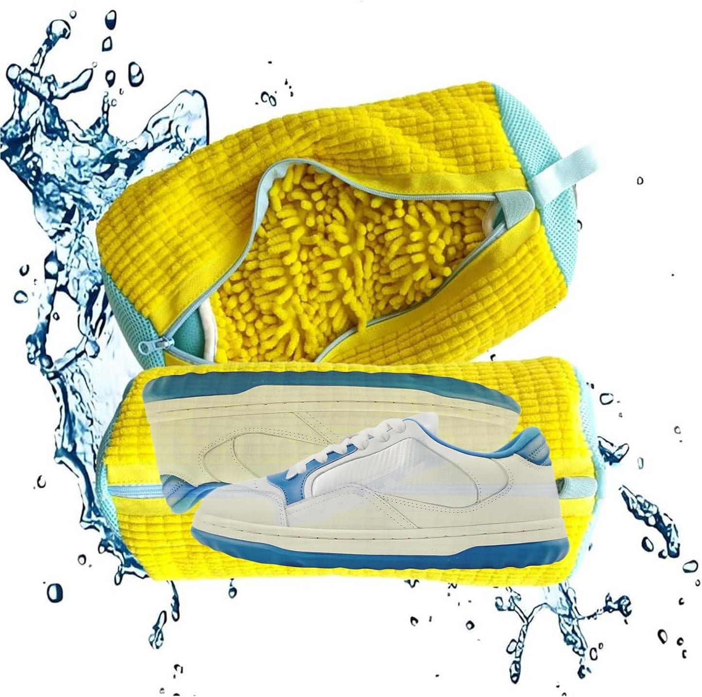 Shoe Washing Machine Bag, Reusable Shoes Cleaning Bags, Sneaker Tennis Shoes Unstain Cleaner Kit with Adjustable Shoe Trees, Yellow, 2 Pack