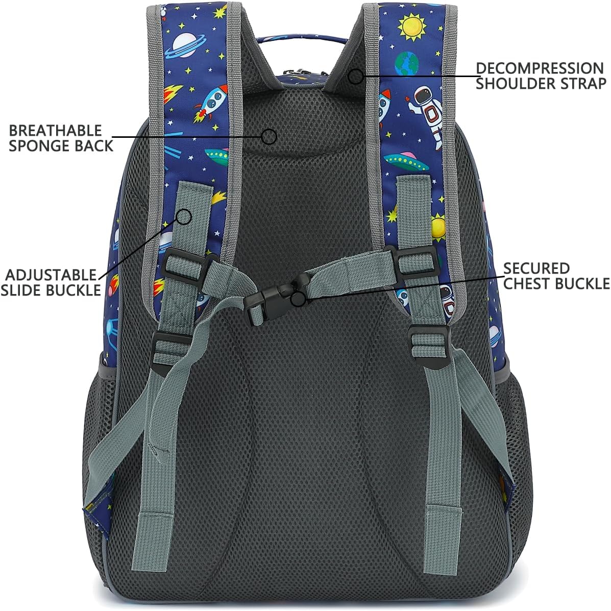 FlowFly Kids Backpack for Toddler Boys Girls, Simple Lightweight Bookbag for Daycare Kindergarten Elementary School Travel, Small Modern Bag (Large, Astronaut)