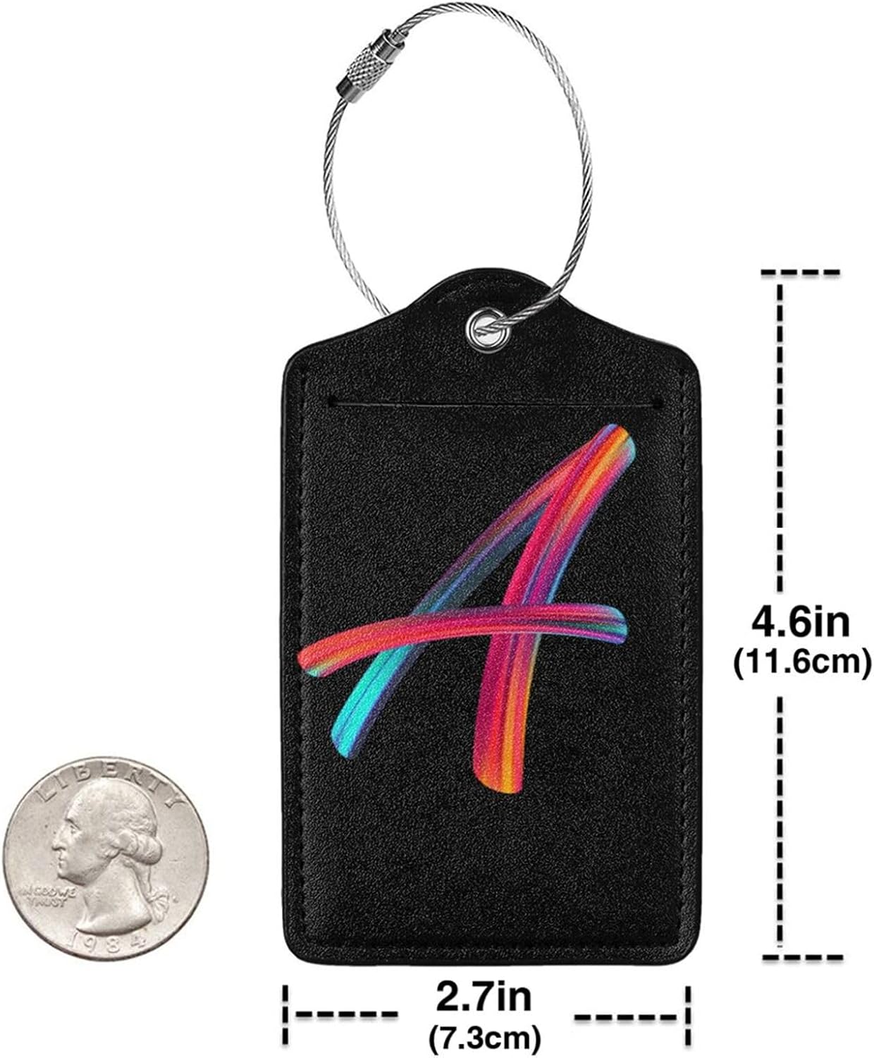 2 Pack Initial Luggage Tags for Suitcase, Colorful Letter Design Cruise Name Bag Tags, Novelty Baggage Identifiers with Full Privacy Cover, Leather ID Label for Women Men Kids Travel, Rainbow Letter A