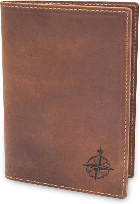 WANDERINGS Leather Travel Wallet with Passport Holder - 5.5" x 4" - Genuine Leather Case with RFID Blocking for Men and Women - Folding Wallet for Passports
