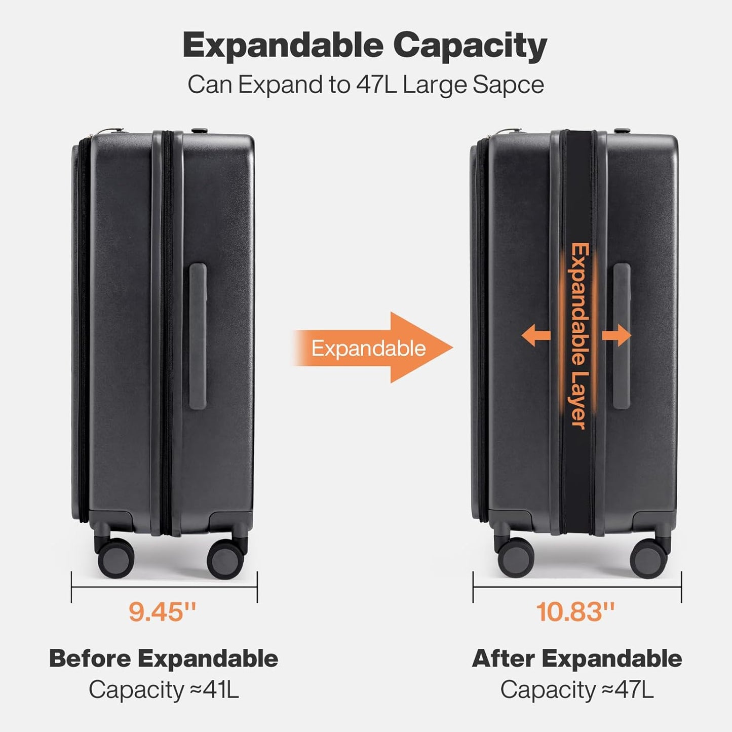 mixi 20 Inch Expandable Carry On Luggage PC Hard Shell Suitcase Top Opening Rolling Travel Suitcases with Spinner Wheels & TSA Lock, Rock Gray