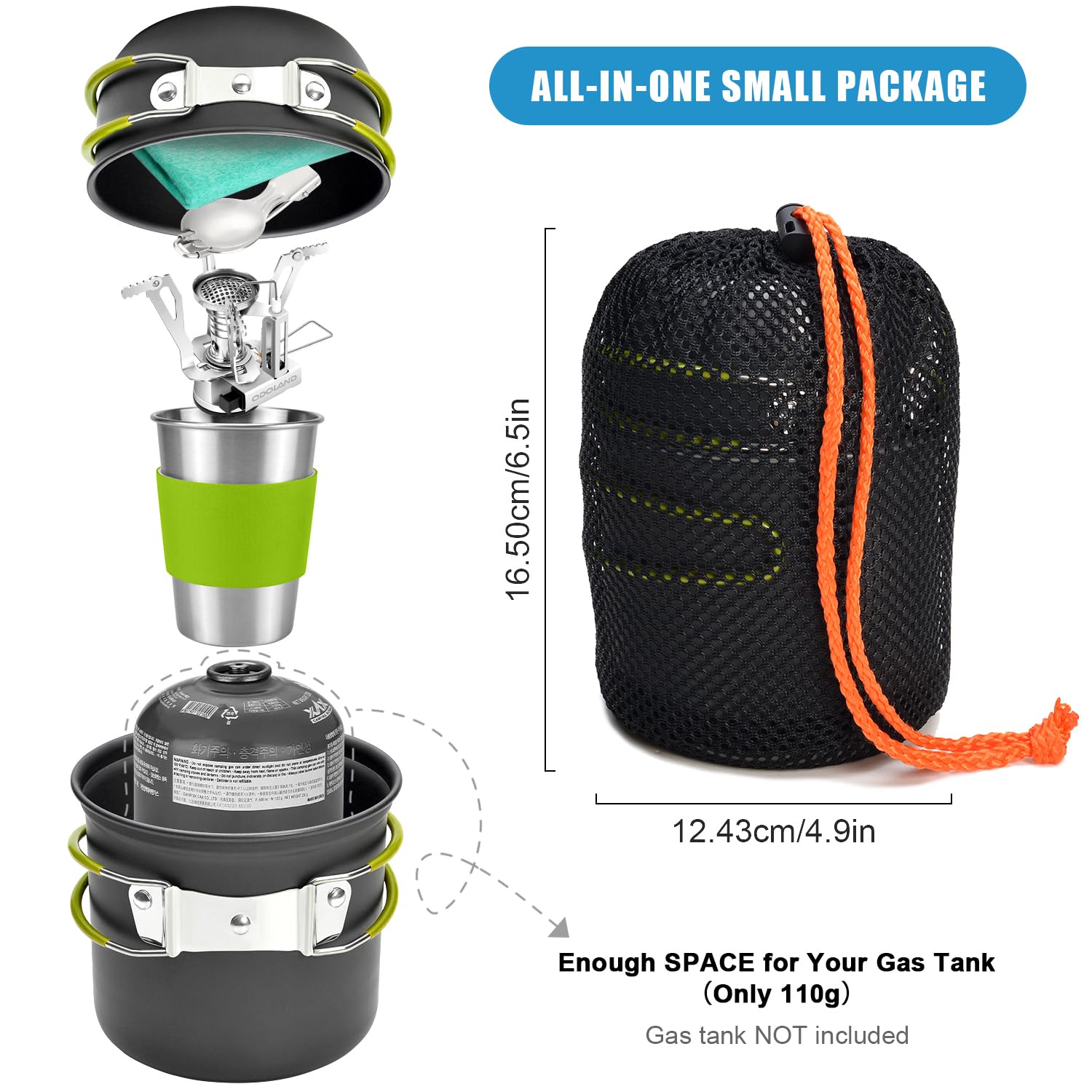 Odoland Camping Cookware Stove Set with 1.2L/0.6L Pot and Protable Stove