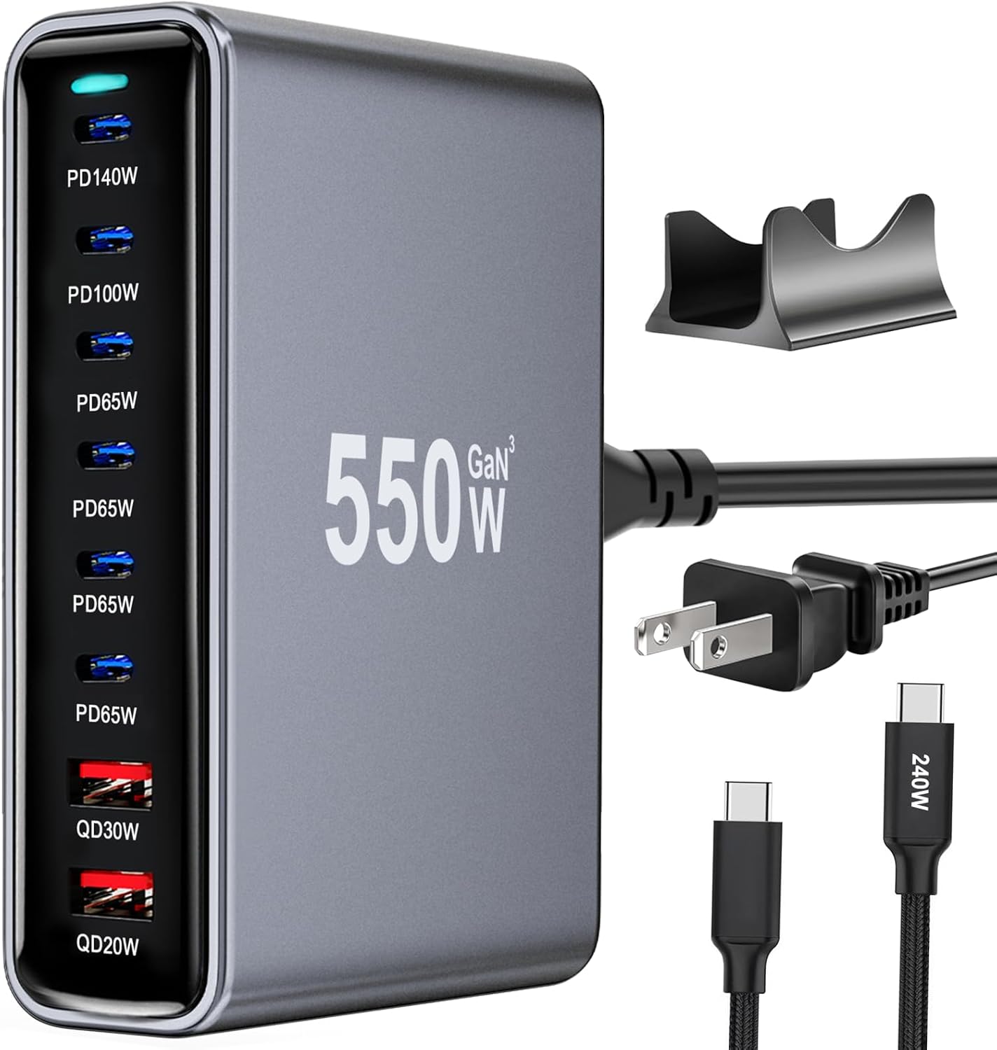 550W USB C Fast Charger Block, 8 Port USB Charging Station, GaN Ⅲ Pro Double 140W PD PPS Port Fast Charging Station for Multiple Devices,Laptop Wall Charger Compatible with iPhone 17/iPad/MacBook etc
