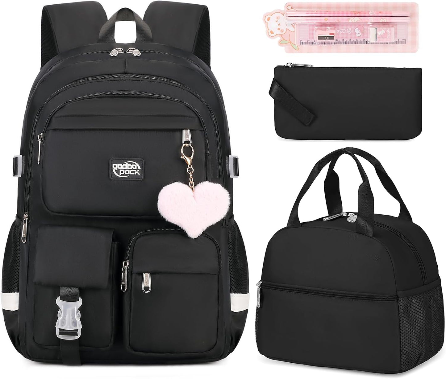 3PCS School Backpack For Student Women College Middle High Teen Girls Bookbag Waterproof Laptop Bag