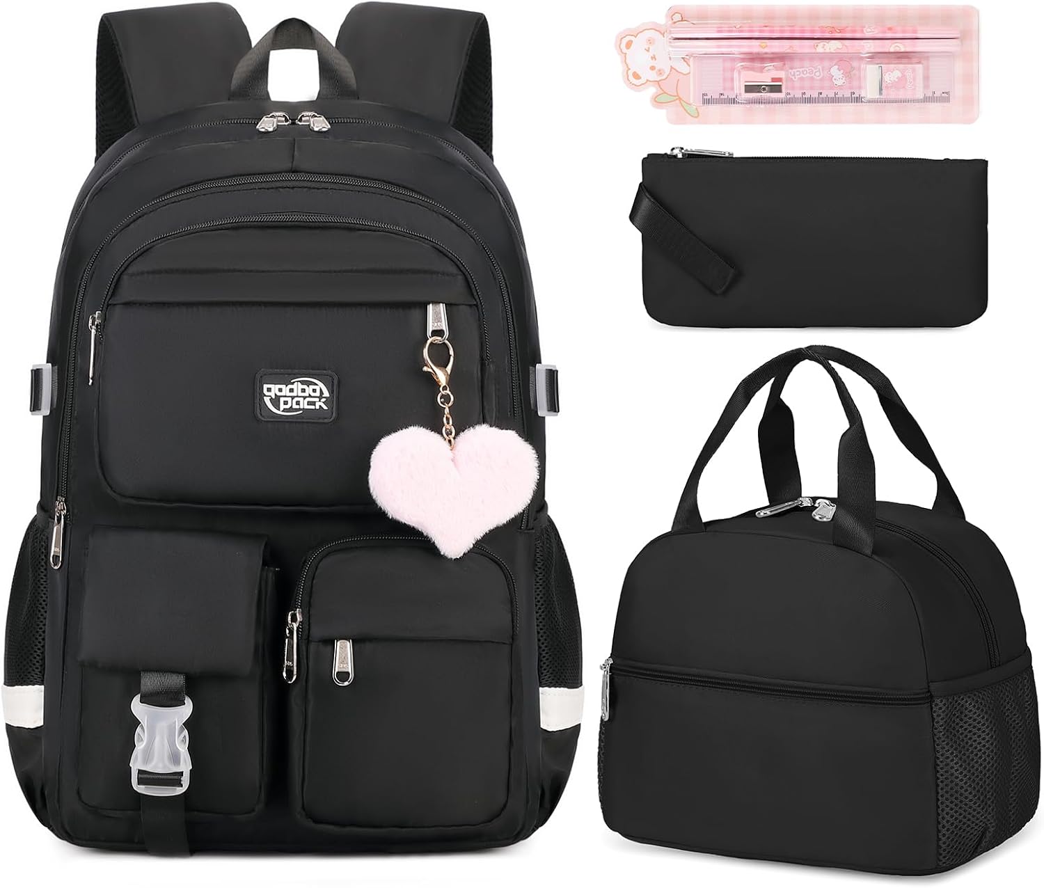 3PCS School Backpack For Student Women College Middle High Teen Girls Bookbag Waterproof Laptop Bag