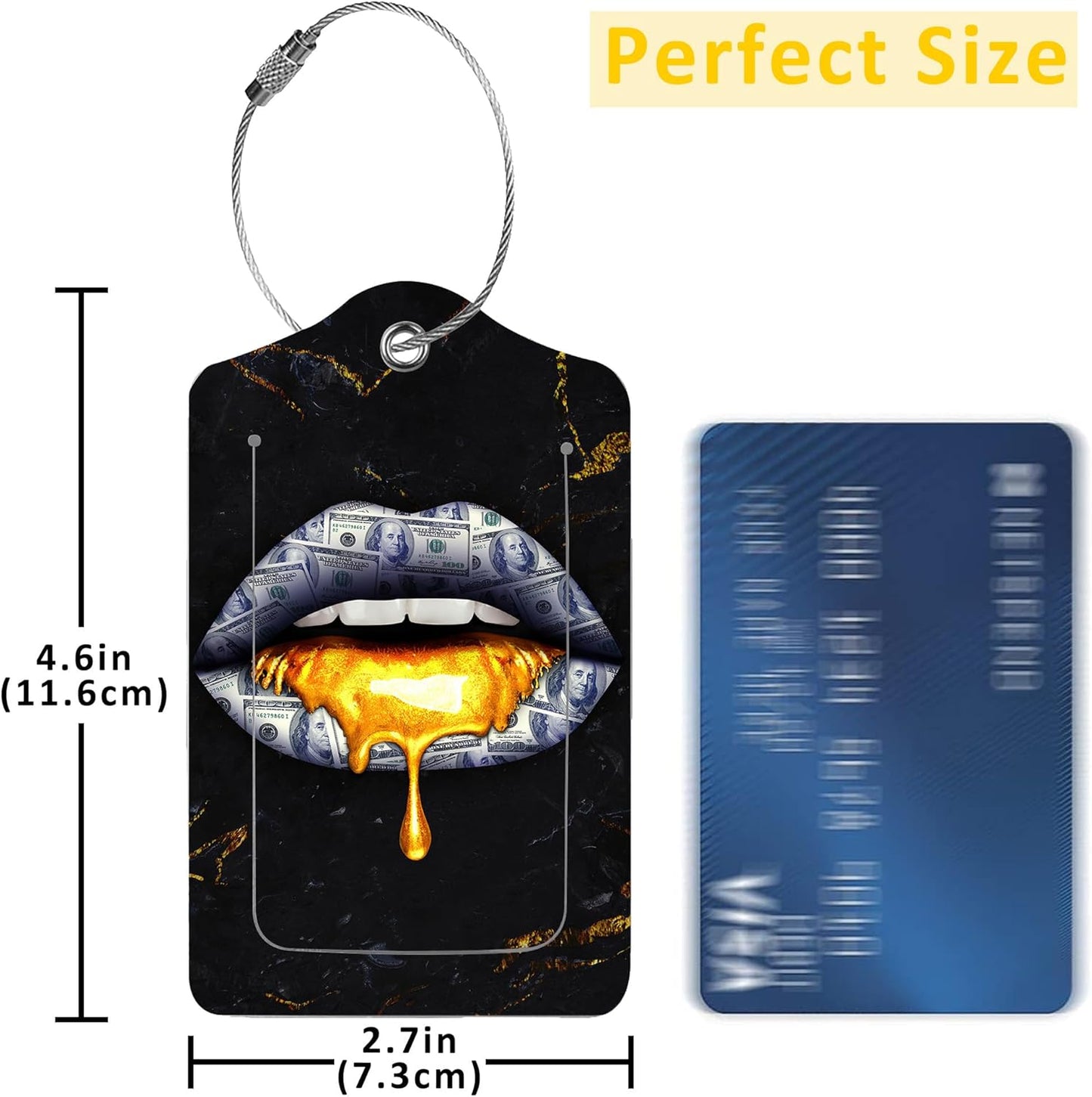2 Pack Luggage Tags for Suitcases,Gold Lip Luggage Tag,PU Leather Id Label Luggage Tags with Stainless Steel Loop and Privacy Cover for Women Men Teens Travel