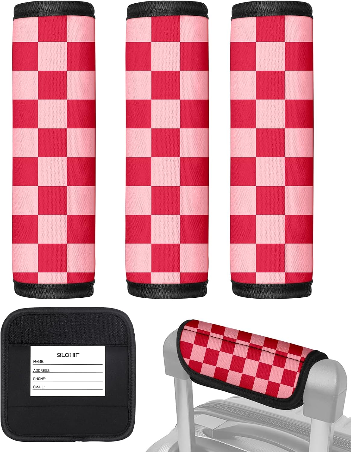 Slohif Luggage Handle Wrap 3Pcs Suitcase Identifier - Bag Strap Cover For Bogg Travel Accessories Easy Identification Bright Marker Sleeve Grips Comfort Neoprene Concealed Tag For Airport, Checkered