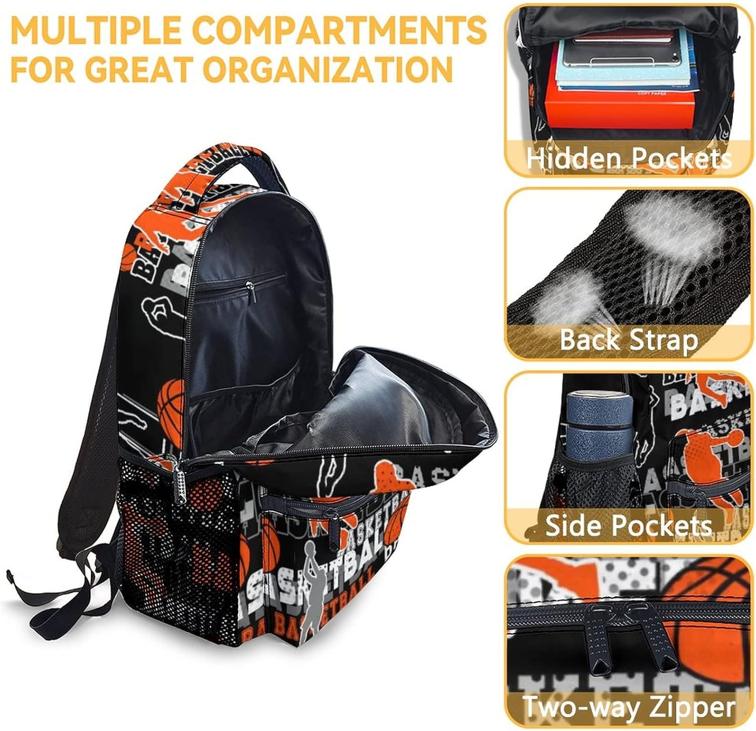 Mercuryelf Basketball Backpack with Lunch Box and Pencil Case, Elementary Kindergarten School