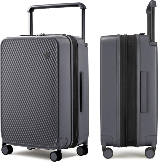 mixi Large Capacity Expandable Luggage Suitcases With Spinner Wheels,Upgrade Wide Handle PC Hardshell Rolling Travel Suitcase with TSA Lock, Checked-Medium 24-Inch, Rock Gray
