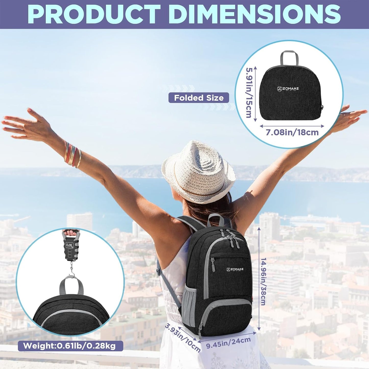 ZOMAKE Ultra Lightweight Packable Backpack 20L,Small Foldable Backpacks Hiking Water Resistant
